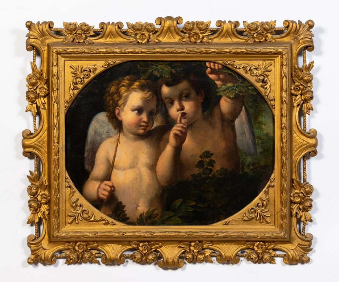 AFTER ANNIBALE CARRACCI TWO PUTTI, FRAMED OIL (1 of 3)