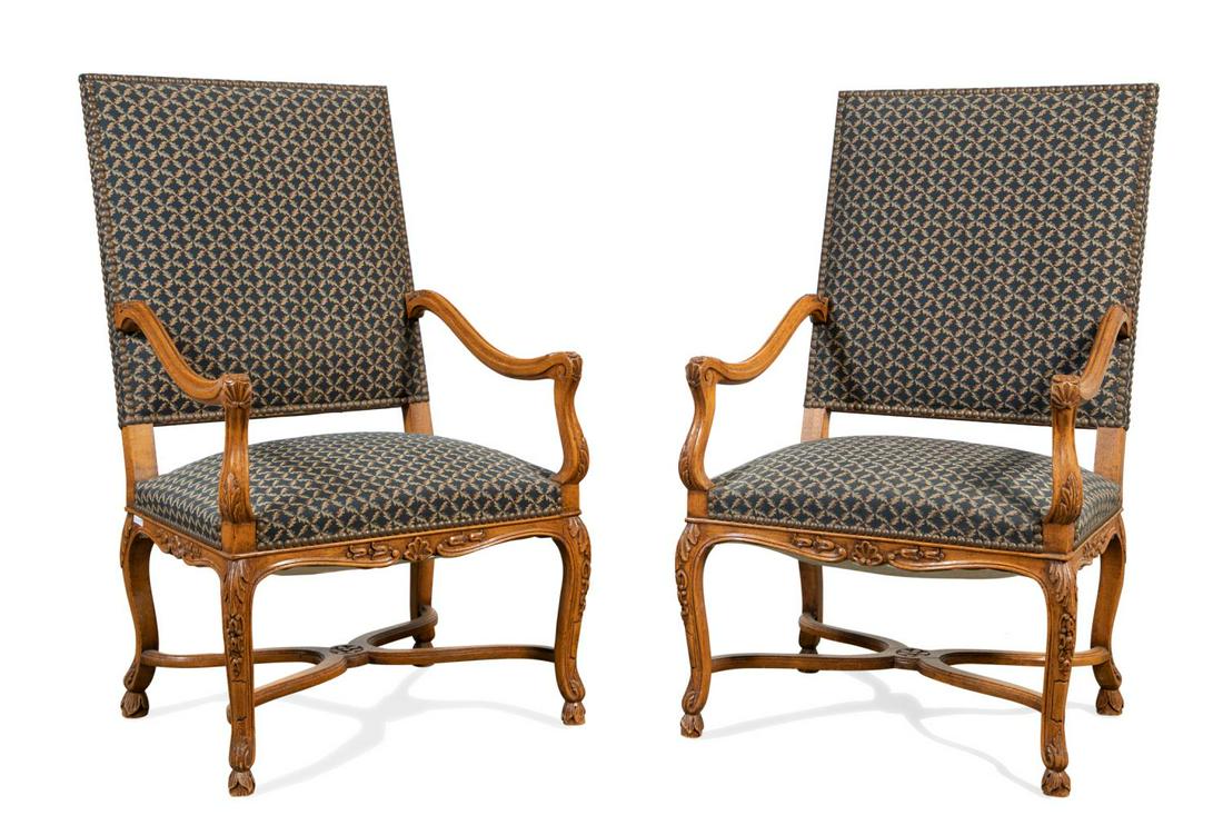 PR. ITALIAN FRUITWOOD UPHOLSTERED ARM CHAIRS (1 of 7)