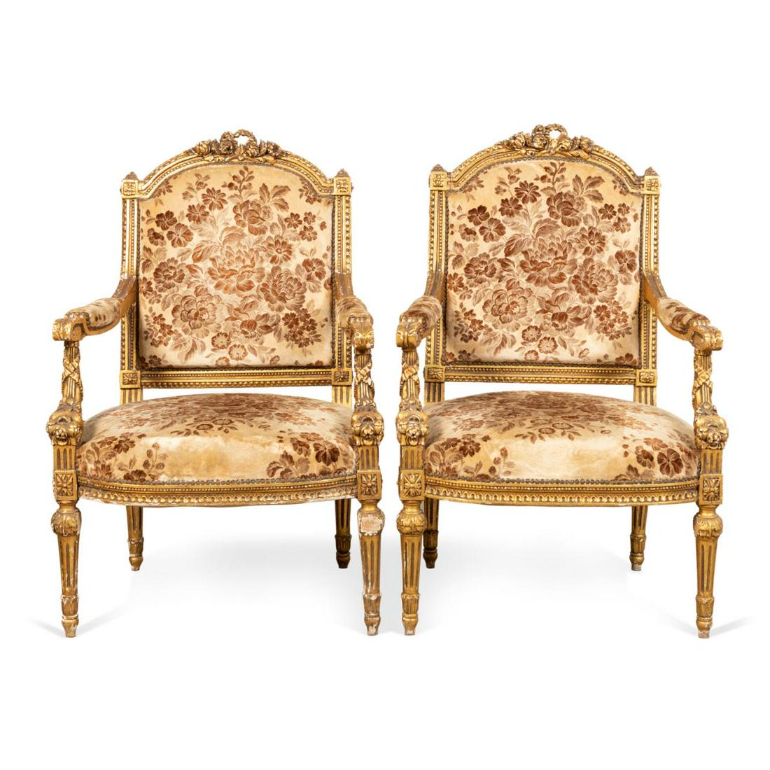 PAIR ITALIAN NEOCLASSICAL STYLE GILT ARMCHAIRS (1 of 5)