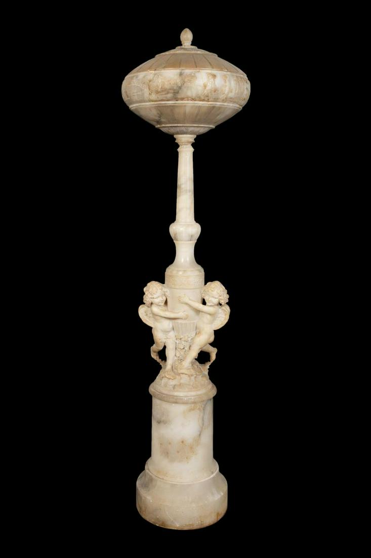 MONUMENTAL CARVED ALABASTER CHERUB FLOOR LAMP (1 of 8)