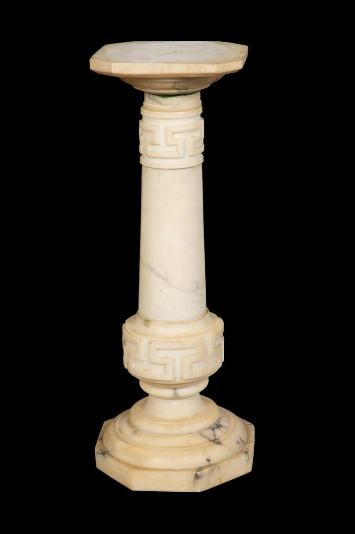 19TH C. VICTORIAN GREEK KEY WHITE MARBLE PEDESTAL (1 of 5)