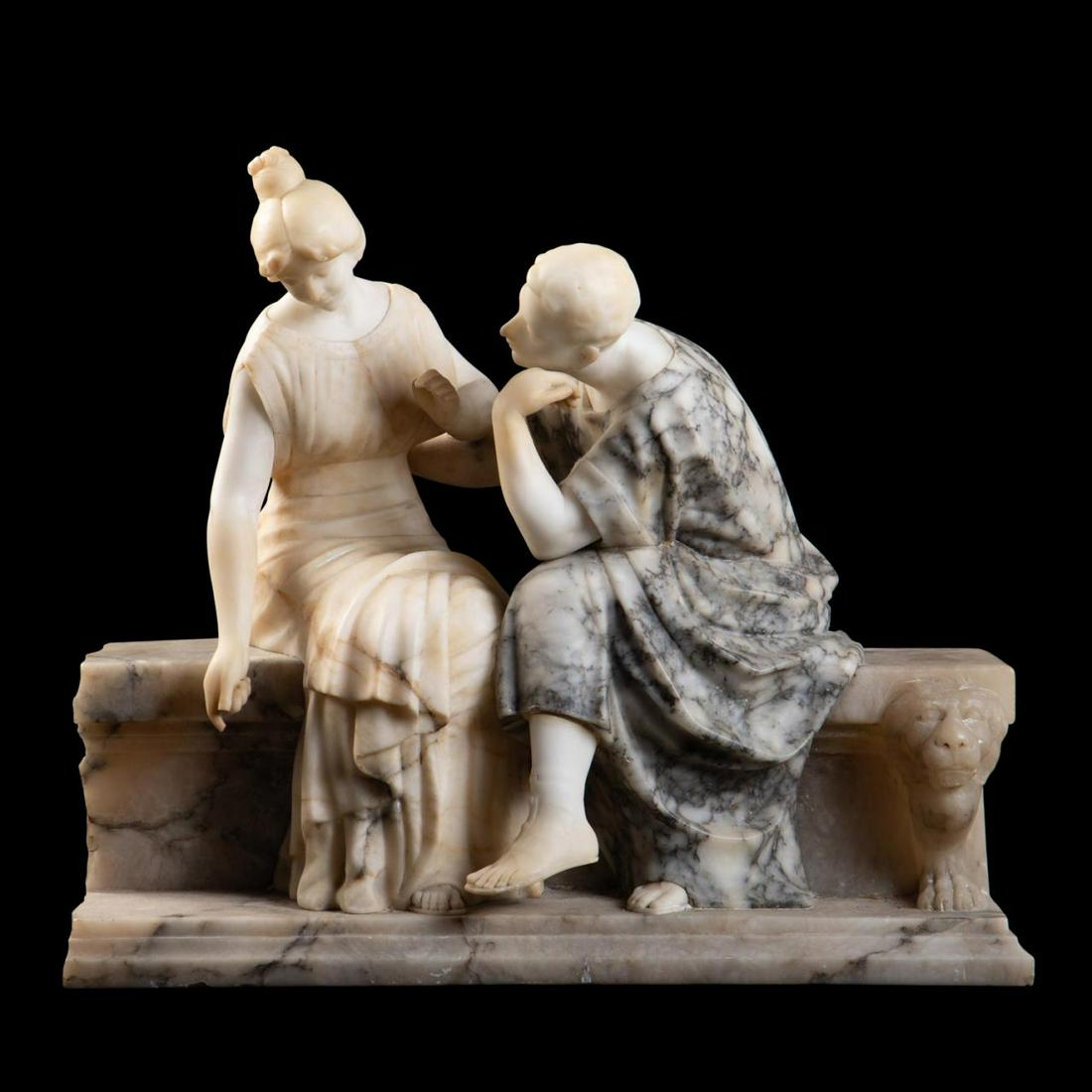 CARVED ALABASTER SCULPTURE OF COURTING COUPLE (1 of 8)