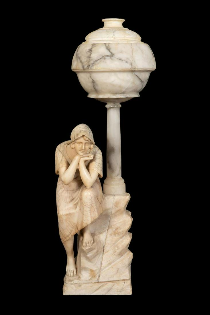 ITALIAN ALABASTER SEATED MAIDEN ON WALL LAMP (1 of 6)
