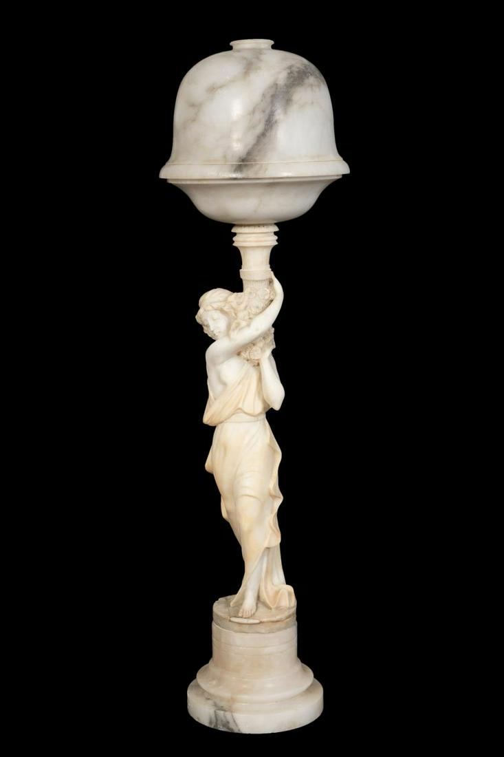 ALABASTER LAMP, STANDING FEMALE W/ FLORAL COLUMN (1 of 6)