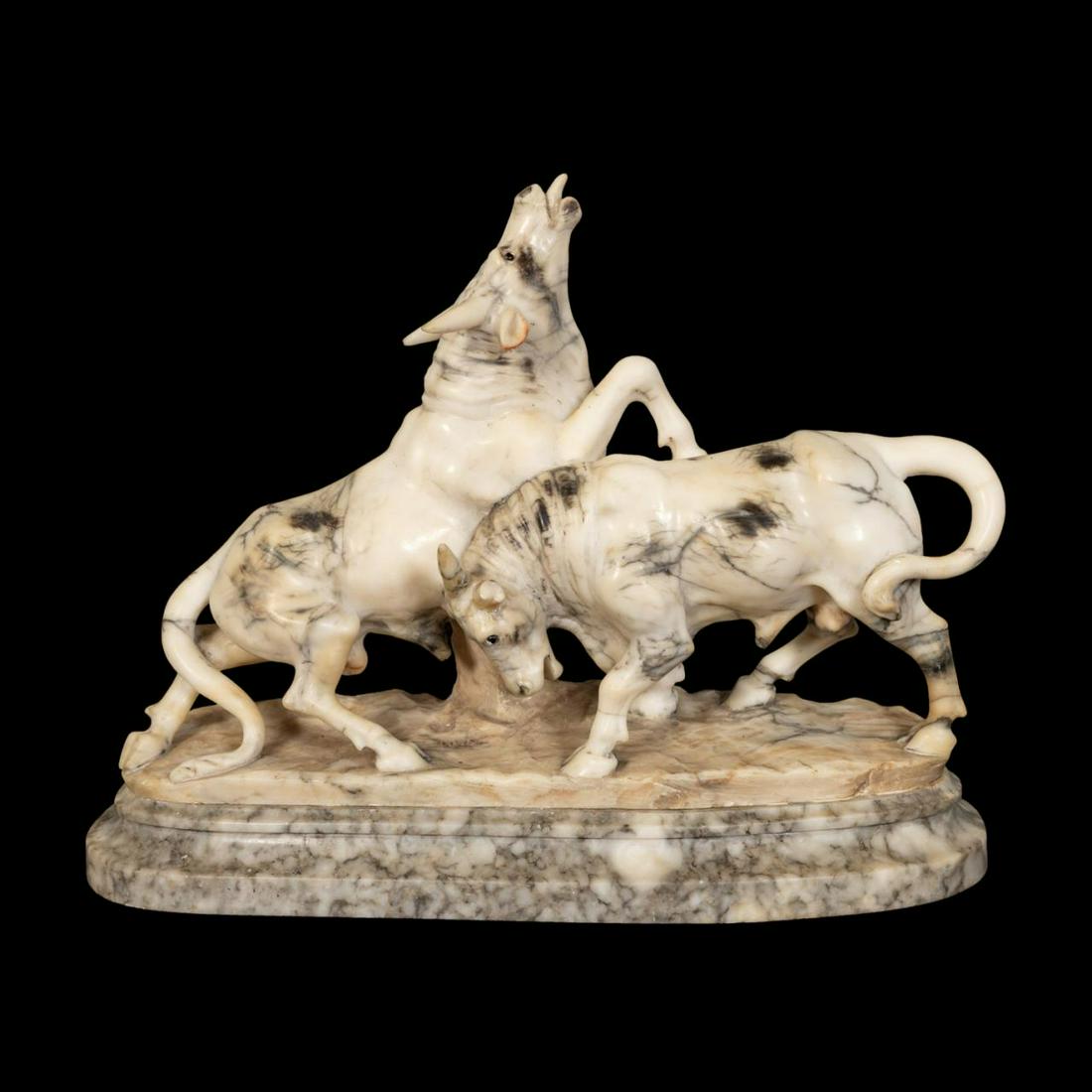 ITALIAN SCHOOL ALABASTER SCULPTURE, "BULL FIGHT" (1 of 5)
