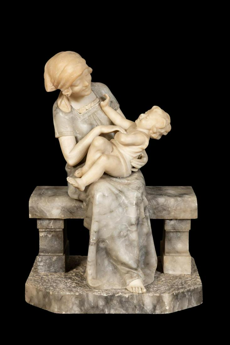CURRINI WOMAN HOLDING CHILD ALABASTER SCULPTURE (1 of 5)