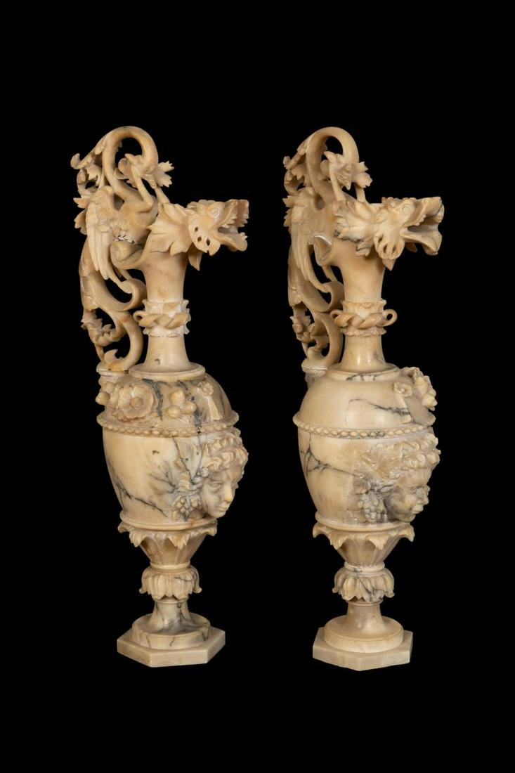 PR. ITALIAN MYTHICAL BEAST CARVED ALABASTER EWERS (1 of 7)