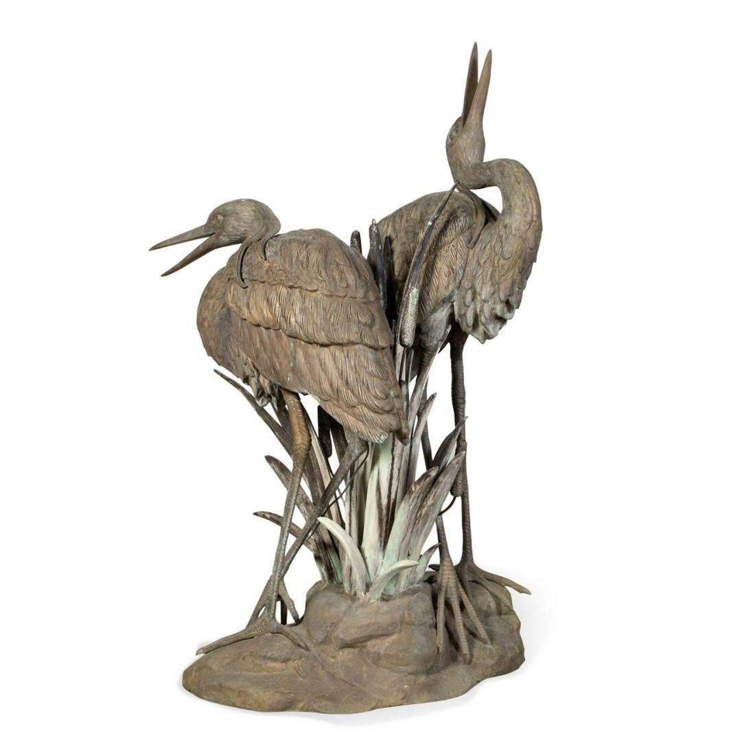 PALATIAL BRONZE DOUBLE HERON AND CATTAIL FOUNTAIN (1 of 7)