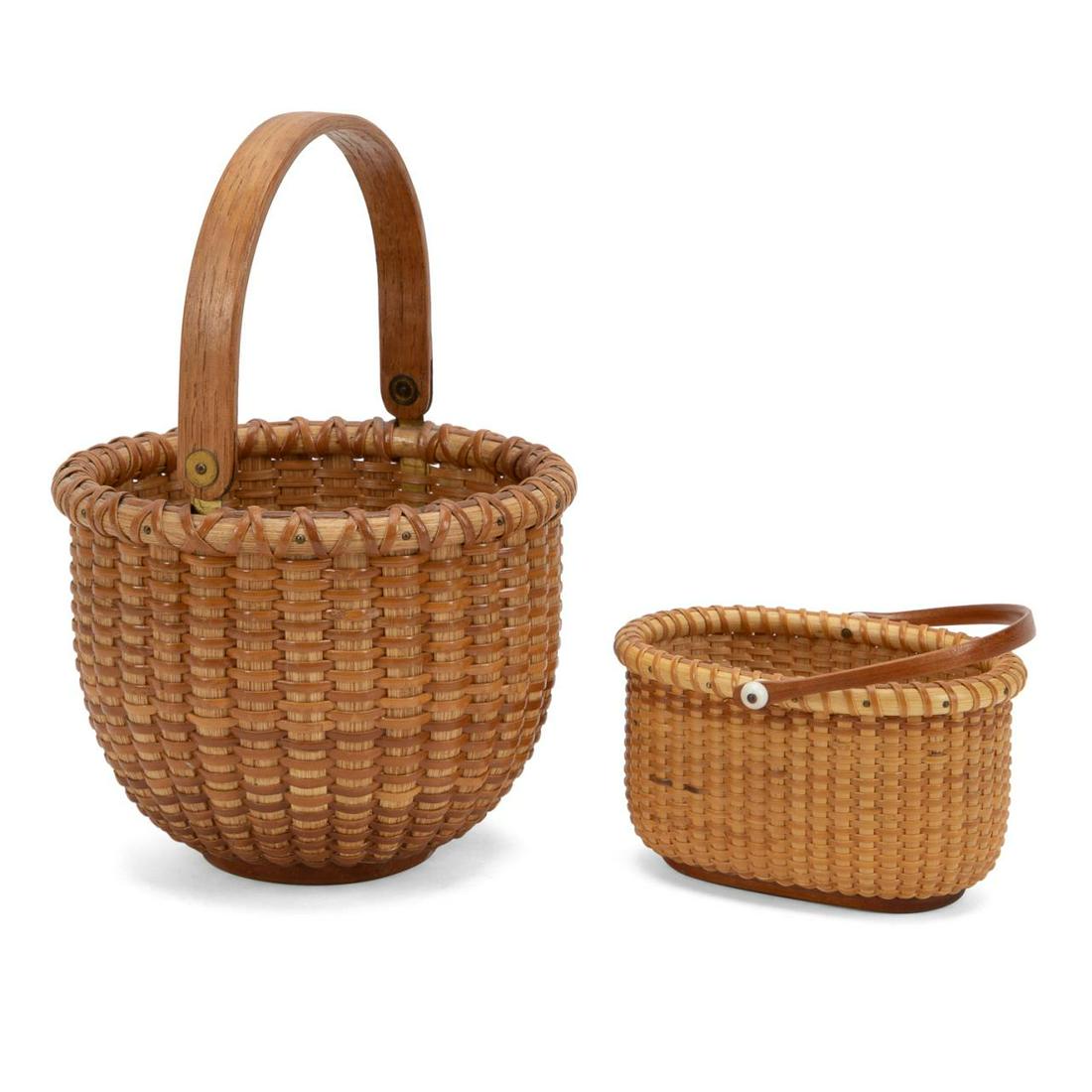 TWO OPEN RATTAN WOVEN NANTUCKET BASKETS, ONE OVAL (1 of 7)