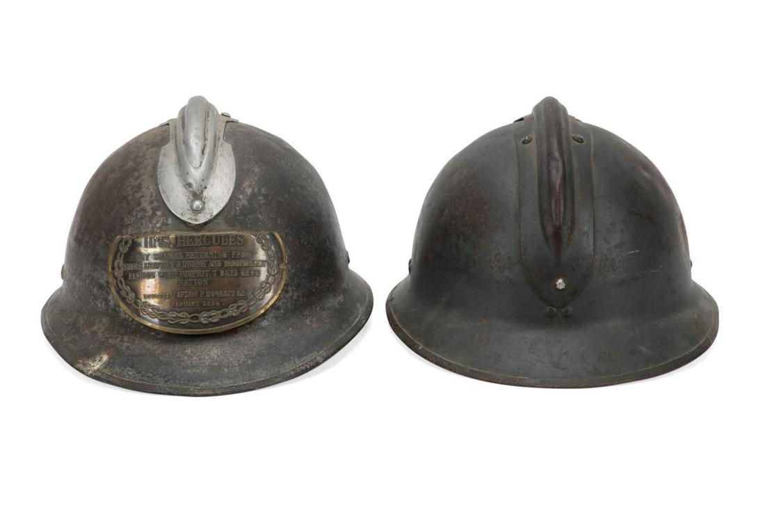 TWO WWI - WWII ERA ADRIAN STEEL MILITARY HELMETS (1 of 9)