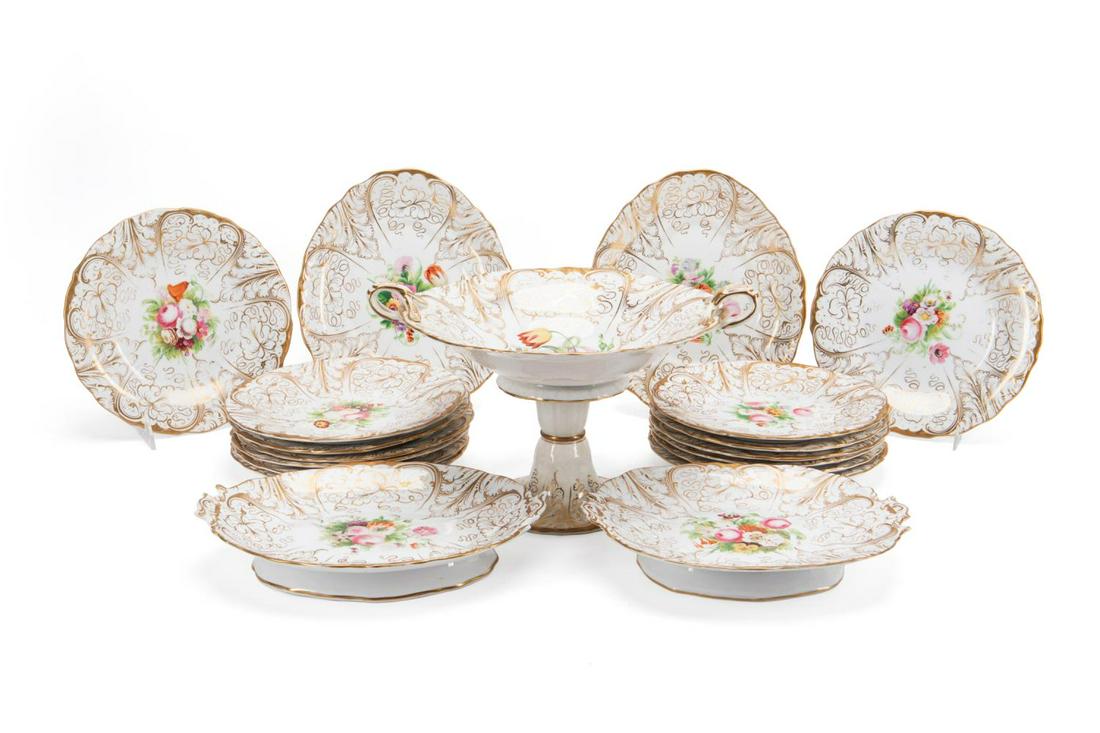 19PC 19TH C. ENGLISH GILT FLORAL DESSERT SERVICE (1 of 6)