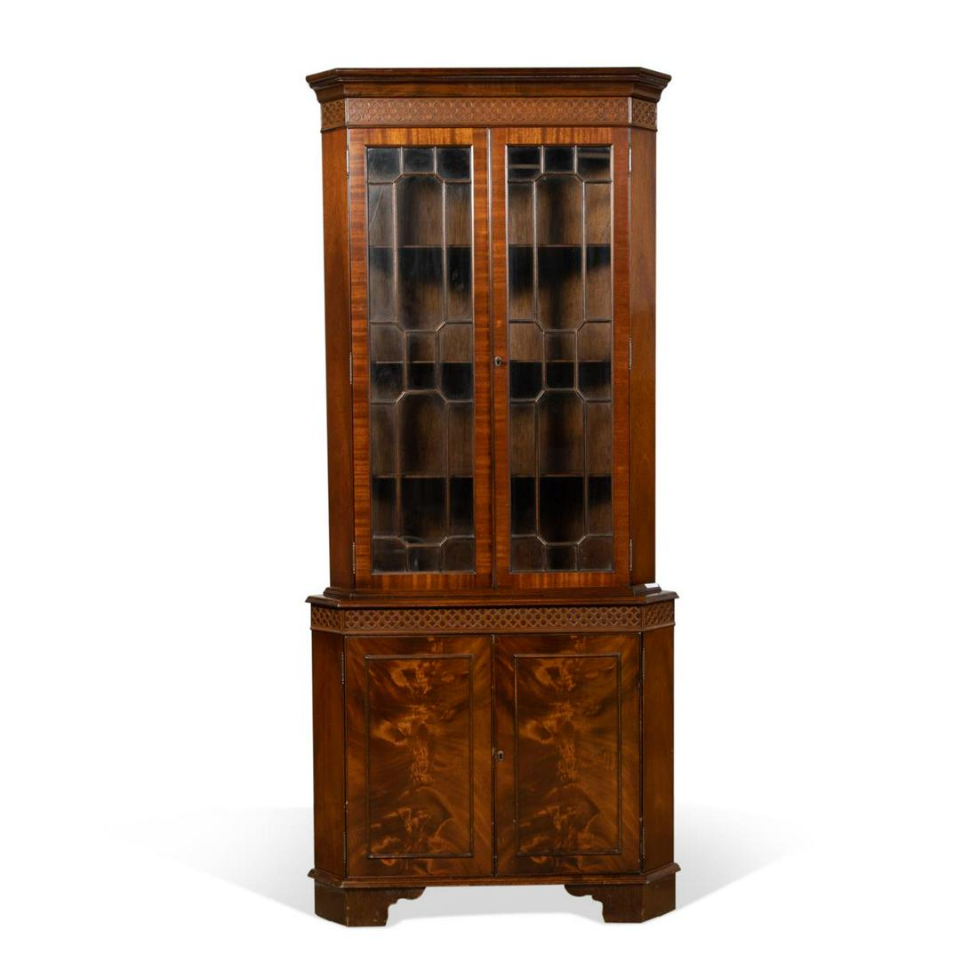 GEORGE III STYLE MAHOGANY GLAZED CORNER CABINET (1 of 7)