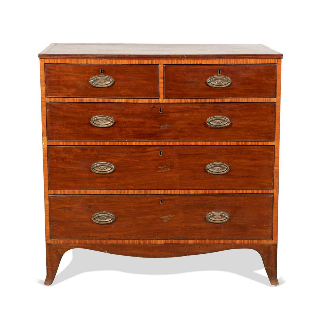 19TH C. GEORGIAN BANDED MAHOGANY FIVE DRAWER CHEST (1 of 10)