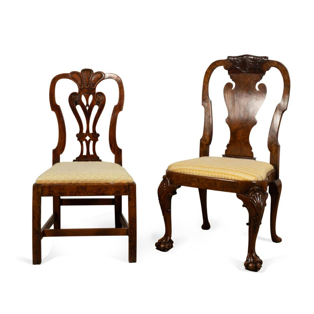 TWO GEORGIAN STYLE SIDE CHAIRS, YELLOW UPHOLSTERY (1 of 9)