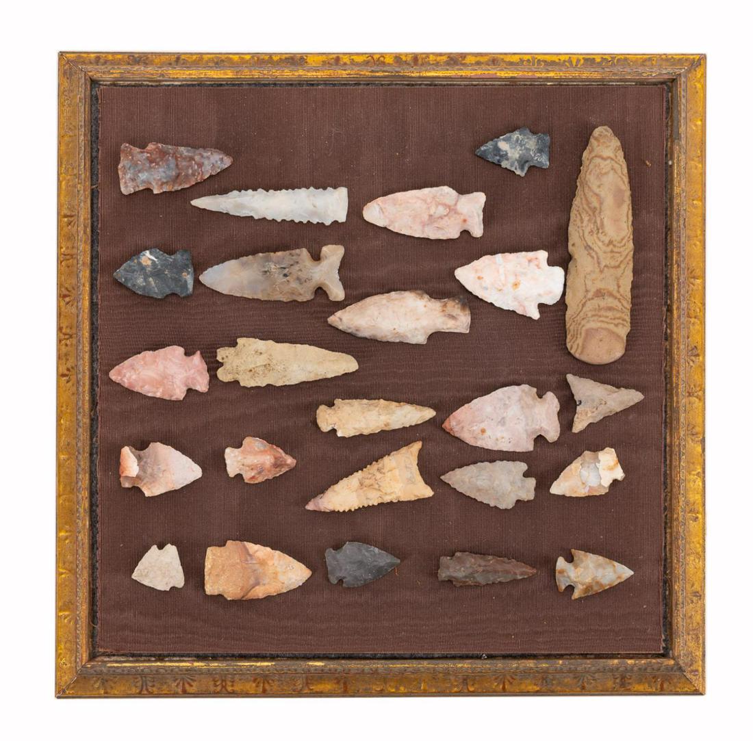 SHADOWBOX OF NATIVE AMERICAN STONE TOOLS (1 of 7)