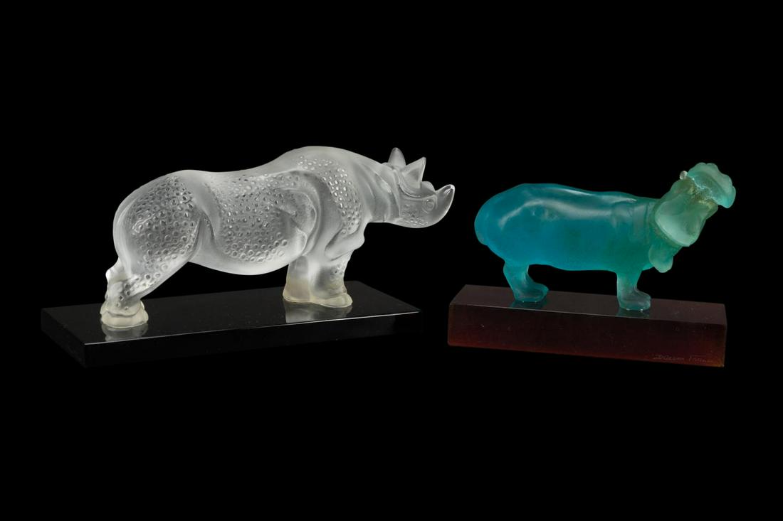 Lalique French Crystal Toba Amber Rhino Sculpture