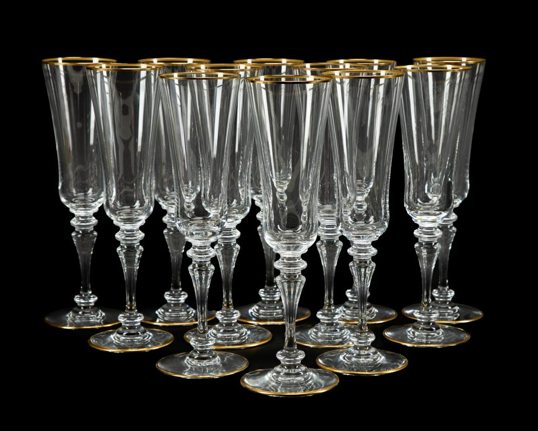 12 BACCARAT "VIENNE" GILT CHAMPAGNE FLUTES (1 of 5)