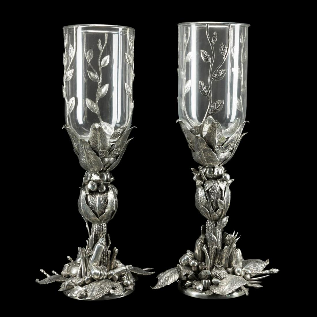 PAIR CIPOLLA FIGURAL PEWTER HURRICANES (1 of 12)
