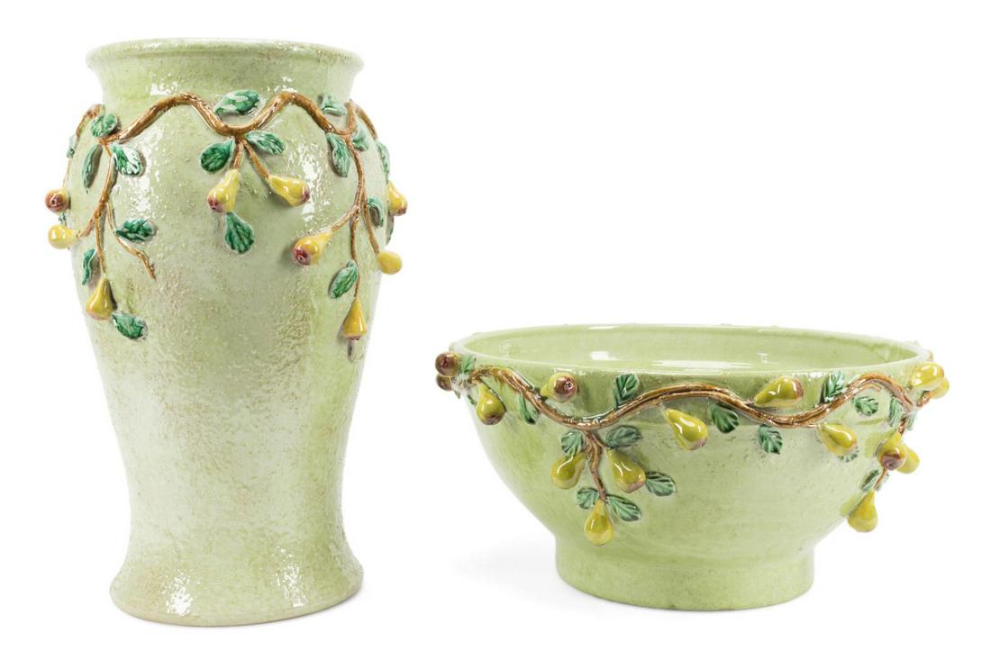 NEIMAN MARCUS PEAR MAJOLICA VASE & CENTER BOWL (1 of 6)