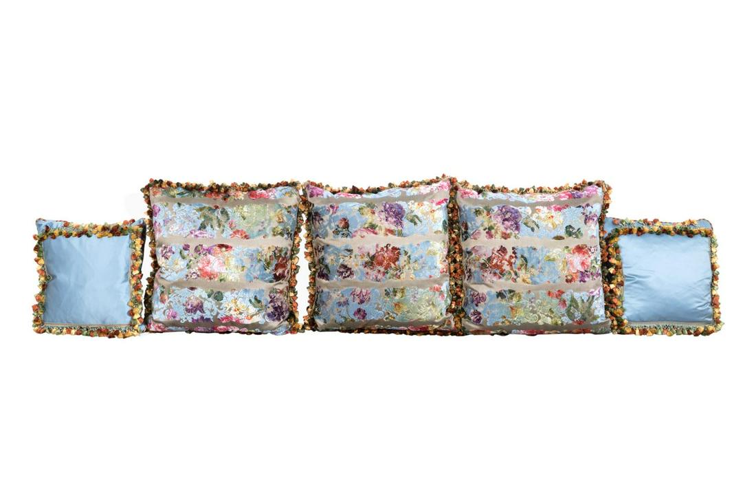FIVE CUSTOM BLUE SILK AND VELVET PILLOWS (1 of 5)