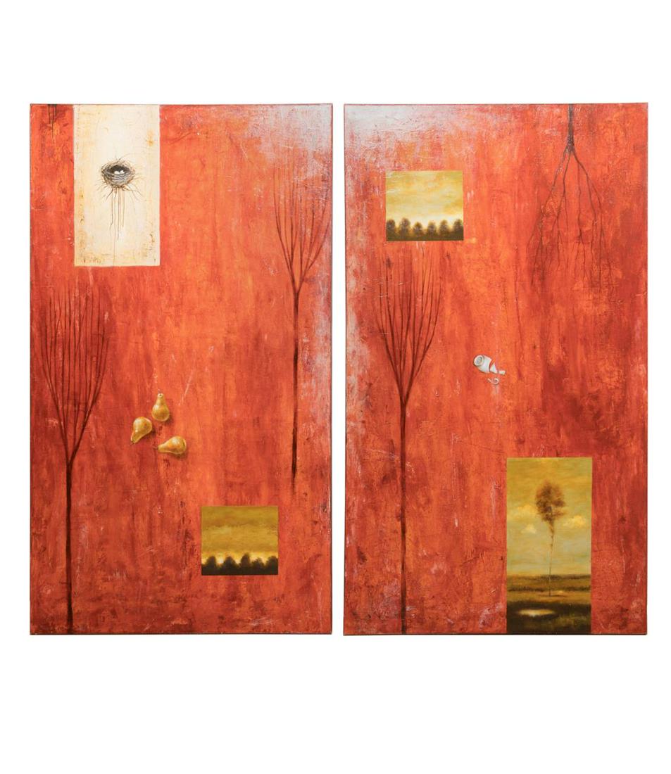 ZOE HERSEY "AGE TO AGE" MIXED MEDIA DIPTYCH, 95" (1 of 6)