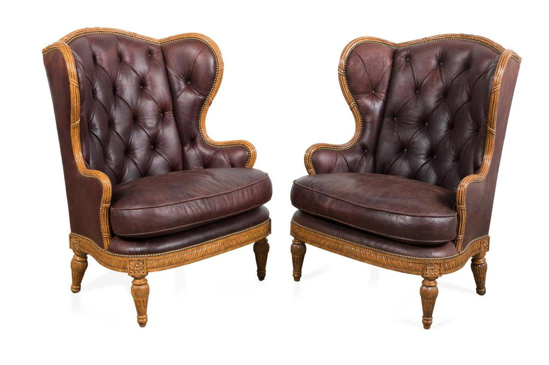 PAIR MAITLAND-SMITH OVERSIZED LEATHER WING CHAIRS (1 of 5)