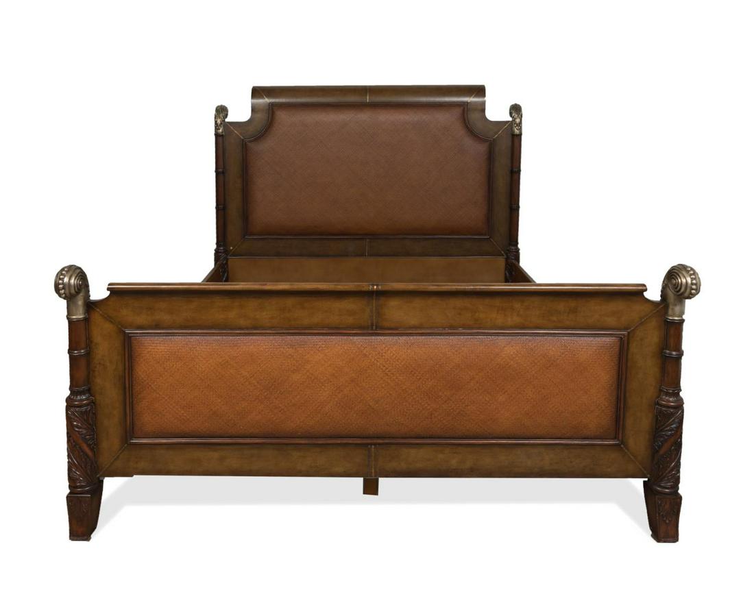 KING SIZE MAHOGANY FINISH AND RATTAN BED (1 of 8)
