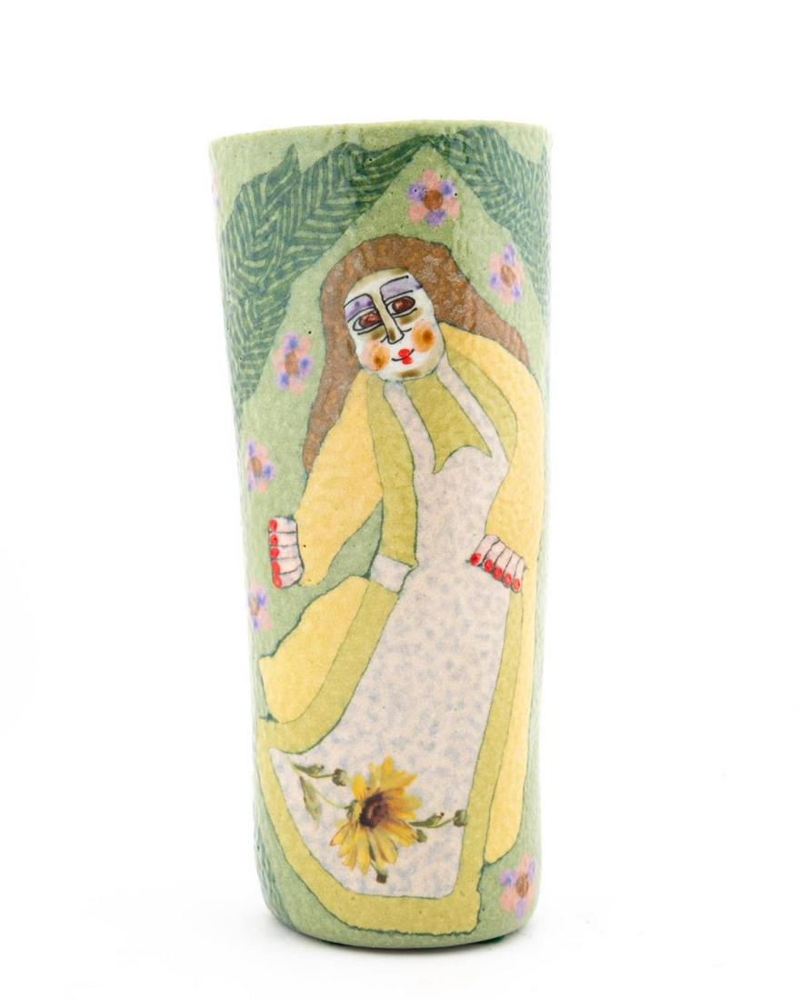 JANE PIESER FIGURAL FOLK ART CERAMIC VASE (1 of 9)