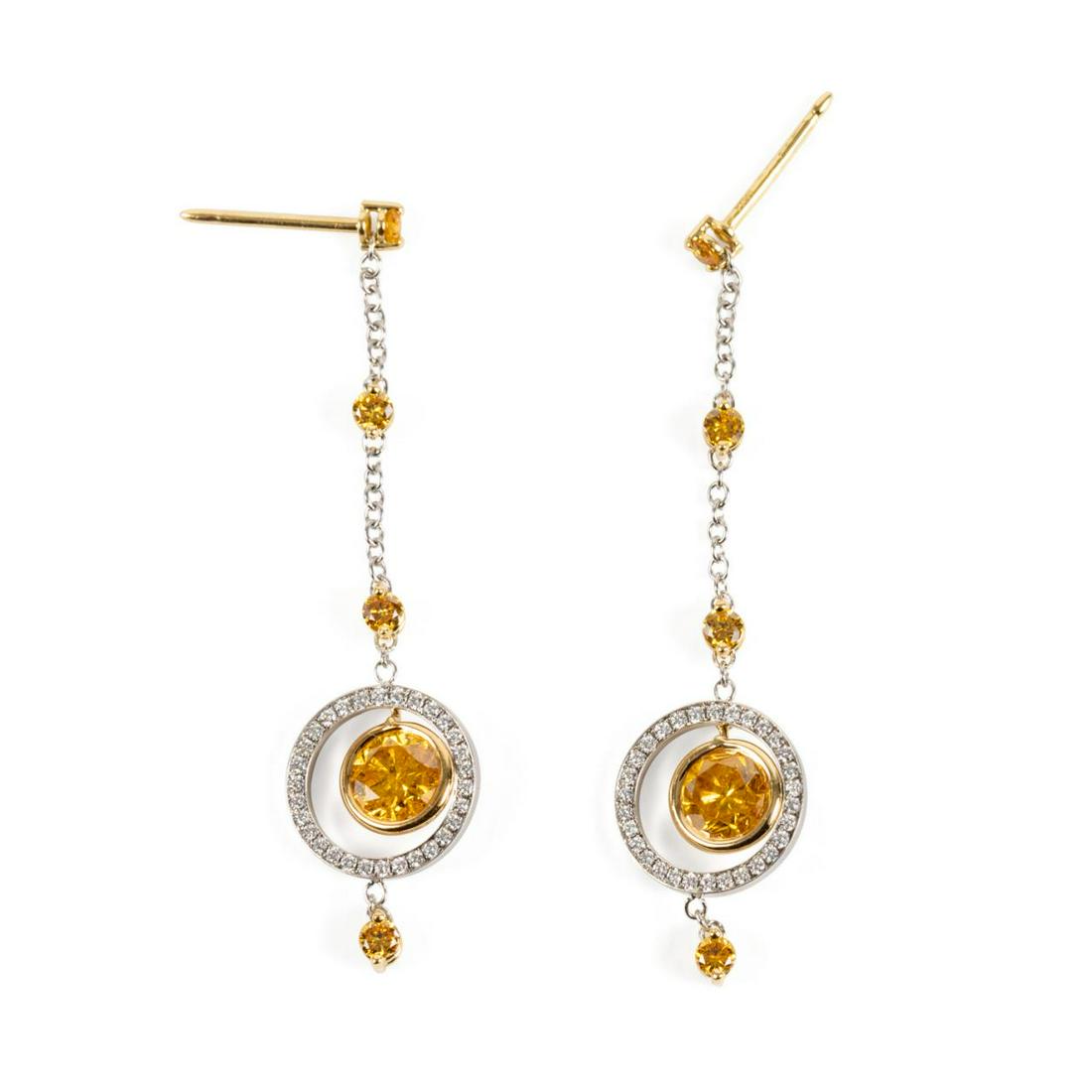18K GOLD YELLOW & PLATINUM DIAMOND DROP EARRINGS (1 of 6)