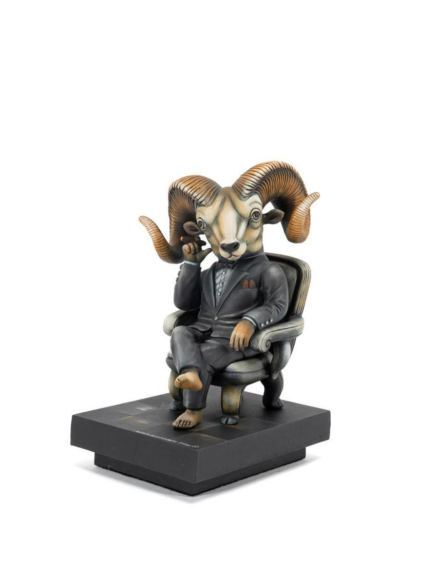 SERGIO BUSTAMANTE CERAMIC SEATED RAM FIGURE