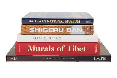 FIVE BOOKS ON INTERNATIONAL ARCHITECTURE AND ART: Collection of five hardcover books on international architecture and art comprising, various authors, "M.I.A. I.M. PEI: Museum Of Islamic Art Doha, Qatar", various authors, "Murals Of Tibet" (companio