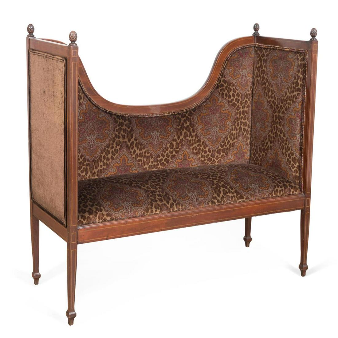 EDWARDIAN STYLE SWOOP BACK UPHOLSTERED SETTEE (1 of 7)