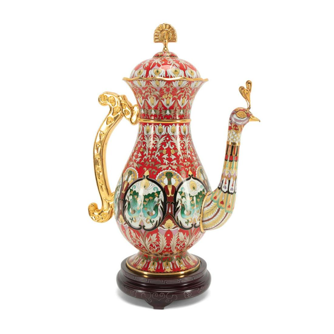CHINESE CLOISONNE AND GILT PEACOCK EWER (1 of 11)