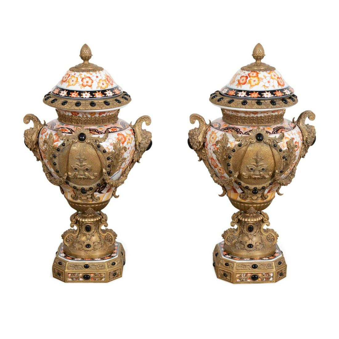 PR LOUIS XVI STYLE GILT METAL MOUNTED IMARI URNS (1 of 6)