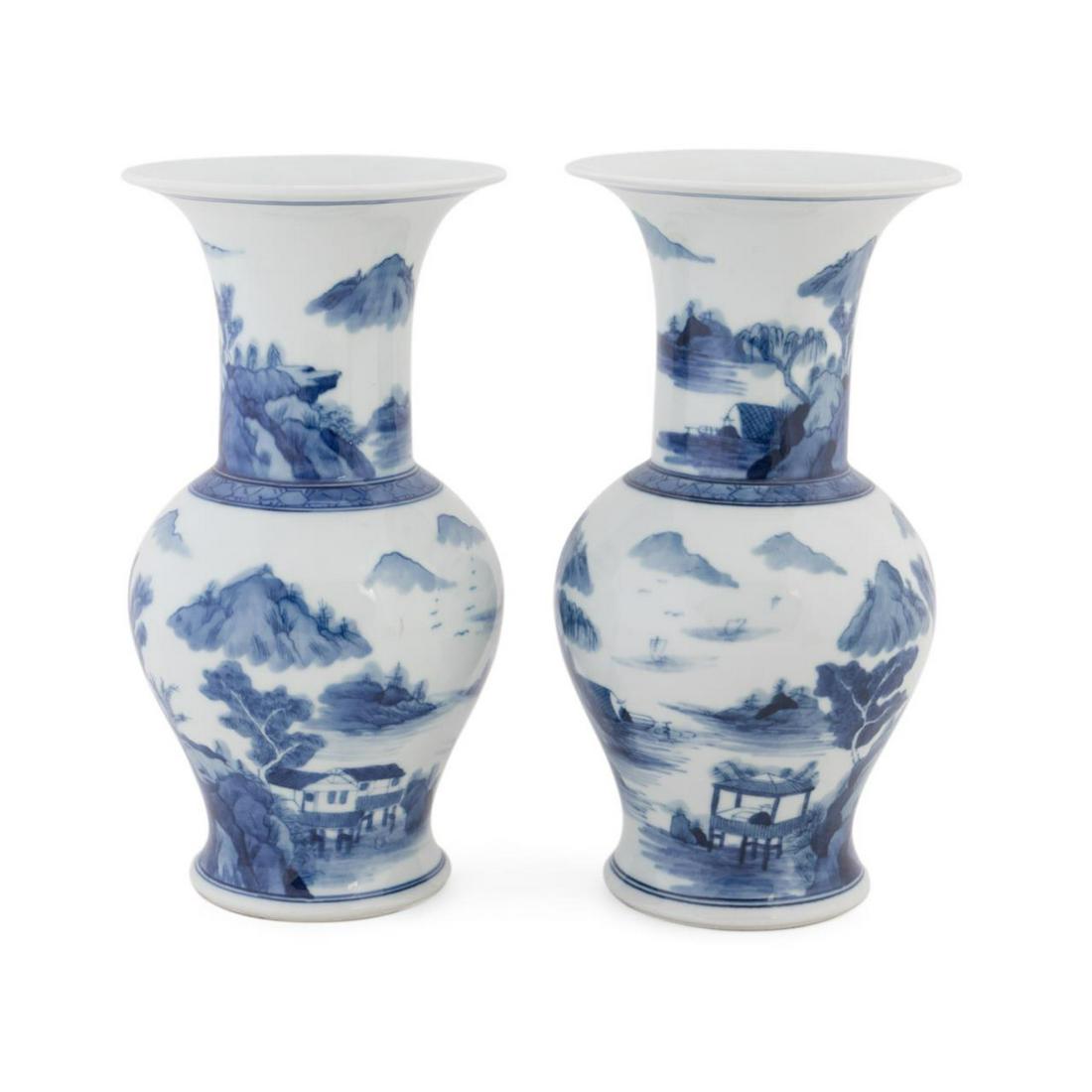 PAIR CHINESE BLUE & WHITE FENGWEIZUN VASES (1 of 10)