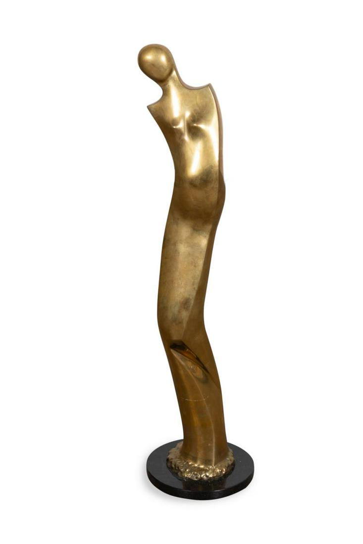 CILA LEVIUSH, BRONZE 'DESIRE' SCULPTURE: Cila Leviush (Israel b. 1947), 'Desire,' abstract bronze nude in the style of the Venus de Milo, signed in Hebrew to the back and numbered 4/9, the whole resting on a stone plinth with original artist