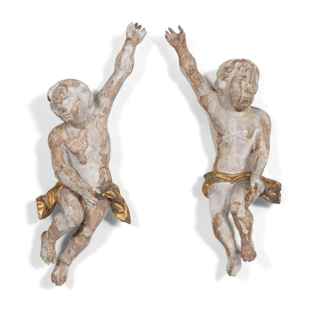 PAIR 19TH C. BAROQUE STYLE PARCEL GILT CHERUBS (1 of 5)