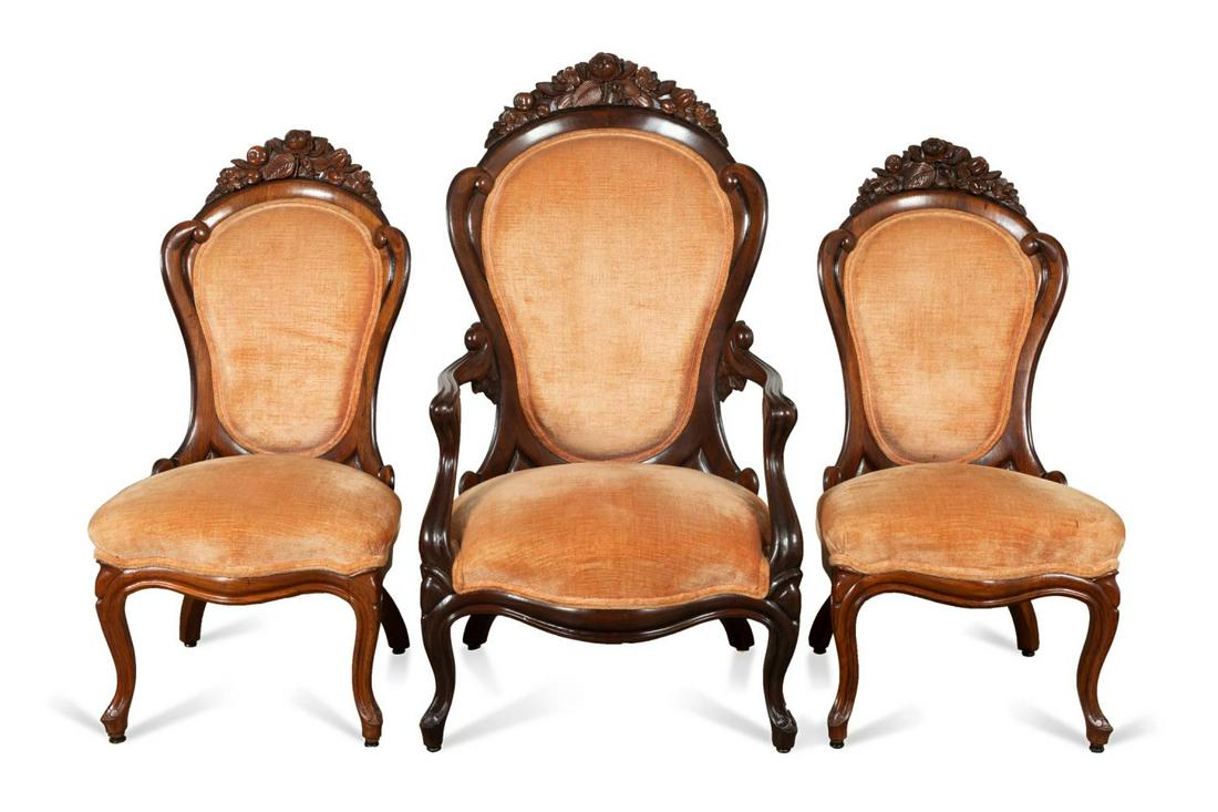 SET OF THREE ATTRIBUTED J.H. BELTER PARLOR CHAIRS (1 of 5)