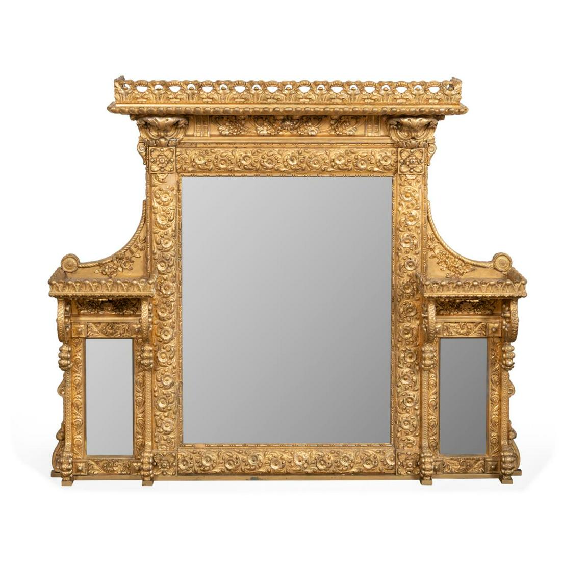 L. 19TH VICTORIAN LARGE GILTWOOD OVERMANTEL MIRROR (1 of 6)