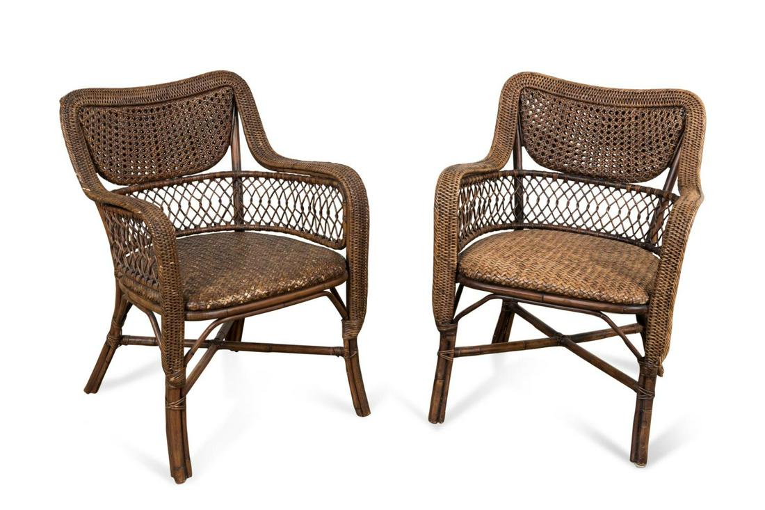 PAIR PALECEK WICKER & RATTAN ARMCHAIRS (1 of 6)