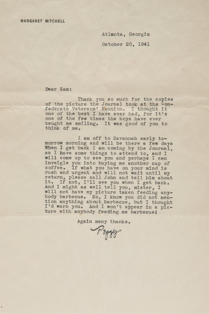 MARGARET MITCHELL LETTER, SIGNED PEGGY (1 of 1)