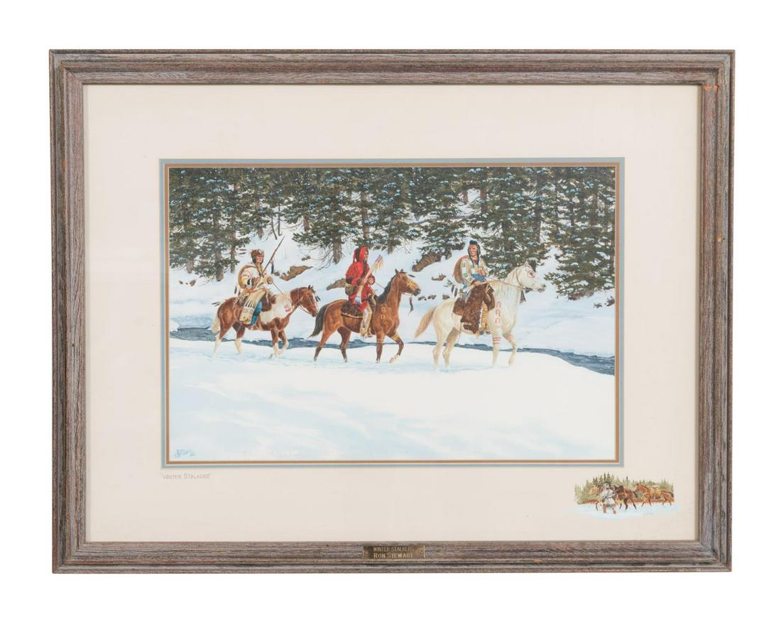 RON STEWART, "WINTER STALKERS" SIGNED WATERCOLOR (1 of 5)