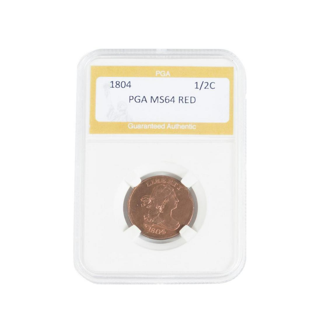 1804 US 1/2C DRAPED BUST, MS6 RED CROSSLET 4 STEMS (1 of 2)