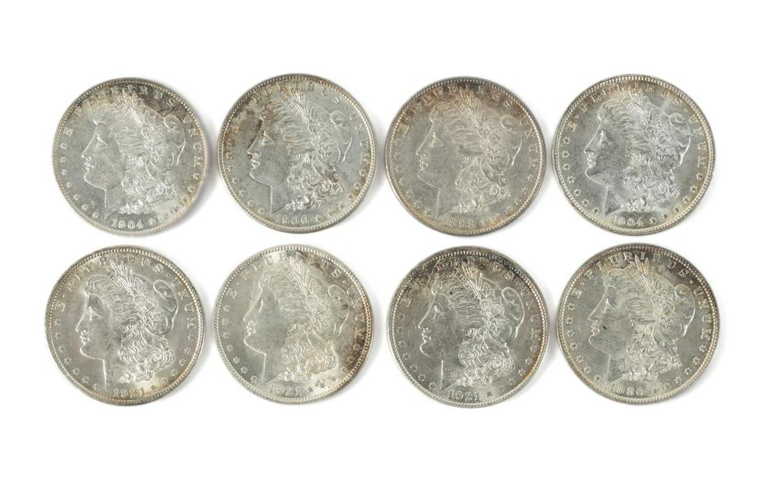 8 US MORGAN SILVER DOLLARS, 1886-1921 (1 of 5)