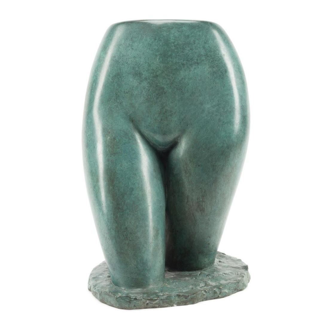LARRY MOHR "NUDE STUDY" VERDIGRIS BRONZE FEMALE: Larry Mohr (American / New York 1921-2013), "Nude Study", verdigris patinated bronze sculpture of the lower part of a female body, signed L Mohr to base and 2 to edge of base. Approximate dimensions: