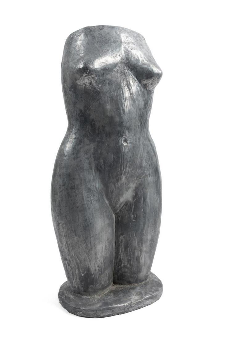 LARRY MOHR NUDE SCULPTURE, 'MARY LOU": Larry Mohr (American 1921-2013) "'Mary Lou" nude sculpture in painted plaster, depicting a female torso resting on an oval integral base, signed, titled, and dated to the back of the base. Approximate