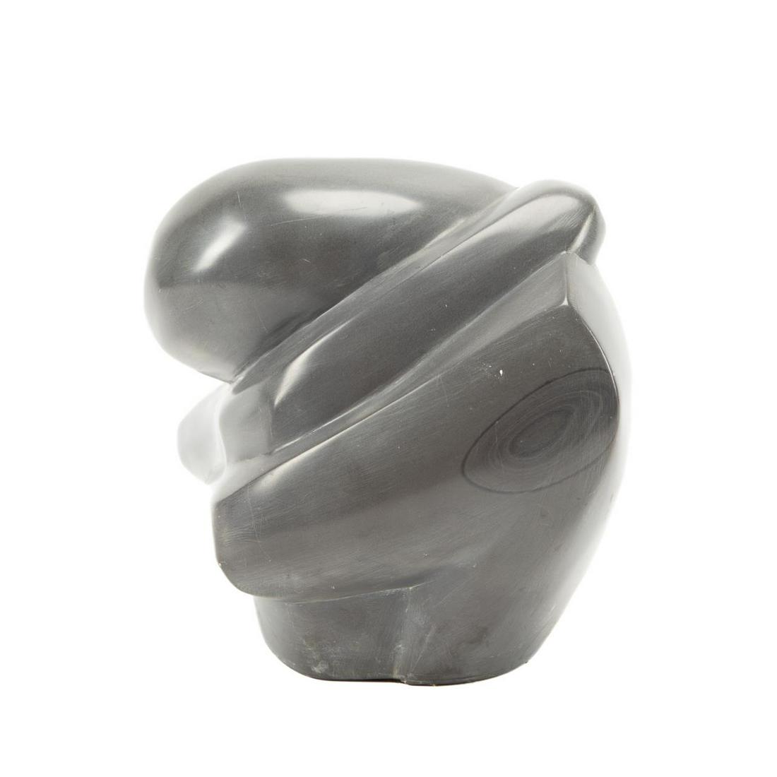 LARRY MOHR "MAQUETTE" GRAY STONE ABSTRACT: Larry Mohr (American / New York 1921-2013), "Maquette", carved grey patinated stone sculpture depicting a biomorphic study of two figures embracing, signed L Mohr to lower back. Approximate dimensions
