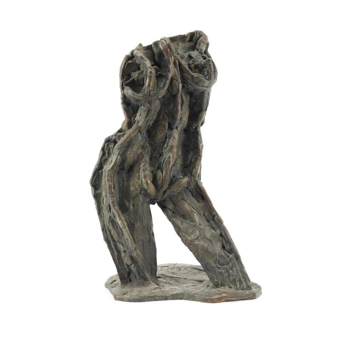 LARRY MOHR "GITA" BRONZE ABSTRACT NUDE: Larry Mohr (American / New York 1921-2013), "Gita" patinated bronze sculpture of a nude female, signed, titled, and having a monogram for foundry. Approximate dimensions: h. 14", w. 9.25", d. 5.625".