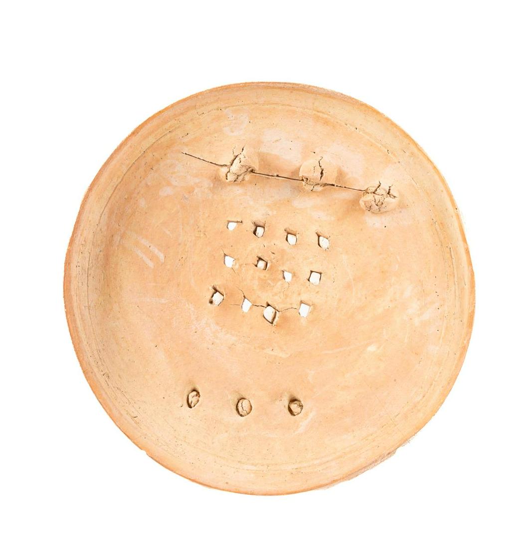 PETER VOULKOS STUDIO STONEWARE WALL HANGING: Peter Voulkos (American 1924-2002), hand-thrown studio stoneware and englobe wash wall hanging pass-through plate, 1974, modeled in the form of a circular tray or plate with a thick square rim, the in