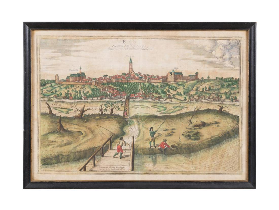 HOEFNAGEL, ENGRAVING "AUSTRIAE CIVITAS", 1657: After Jacob Hoefnagel (Jacobus Houfnaglius, Flemish 1573-1632/33) and Joris Hoefnagel (Georgius Houfnaglius, Netherlandish 1542-1591), published by Janssonius Johannes (Jan Jansson, Netherlandish 1588